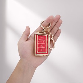 Cute Bling Key Fob Cover for Jeep, Diamond Cut TPU Case with Keychain, Protective Shell for 2021-2024 Jeep Grand Cherokee L Grand Wagoneer L Wagoneer Grand Cherokee L,Red