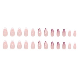 Press on Nails Medium Oval Gold Glitter Sequins False Nails with Design White French Artificial Acrylic Nails Full Cover Glossy Reusable Coffin Fake Nails Glue on Nails for Women 24Pcs