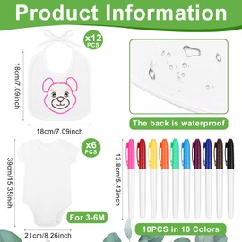 54 Pcs Baby Shower Bib Onesie Decorating DIY Kit Includes 6 Bodysuits 12 White Feeder Bibs 1 Wooden Sign 25 Painting Stencils 10 Fabric Markers Baby Shower Game Gifts Bulk for Guests