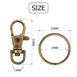 Jdesun 60 Pieces Lobster Claw Clasps Findings Set 30 Pieces Swivel Clasps with 30 Pieces Keychain Rings,Bronze Color