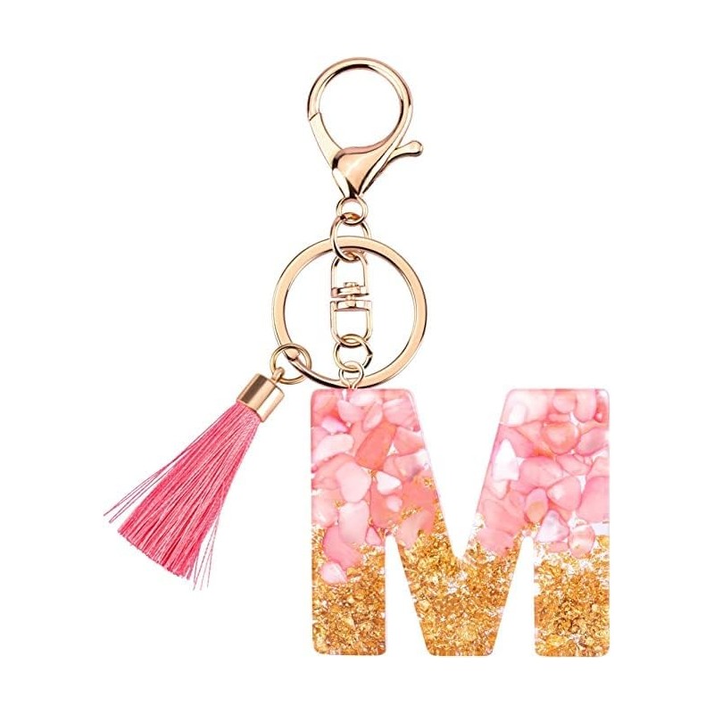 Rohans Pink and Gold Resin Alphabet Initial Letter Keychain, Bag