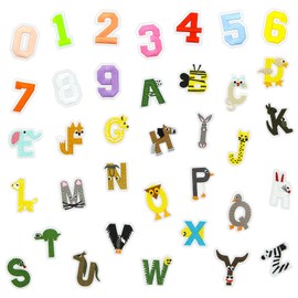 36 Pcs Embroidered Letter Patches and Number Patches,Iron on Patches A-Z Animal Letters Alphabet Colorful 0-9 Numbers Patches Sew on Applique Patch for DIY Clothes Jackets Backpack Hat Jeans
