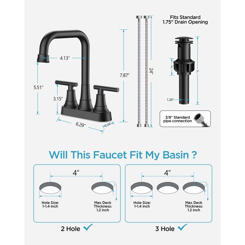 FORIOUS RV Bathroom Sink Faucet 2 or 3 Hole Matte