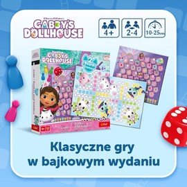 Trefl - Chinese, Snakes and Ladders: Gabby's Dollhouse - 2-in-1 Classic Family Board Game with Feline Fairy Tale Hero Gabi, Double-Sided Board, Simple Rules, for Adults and
