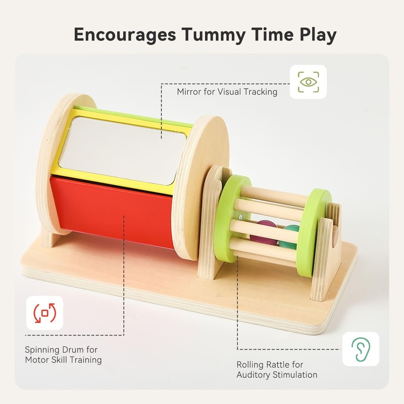IEATFO 2-in-1 Montessori Baby Toys | Wooden Spinning Drum &