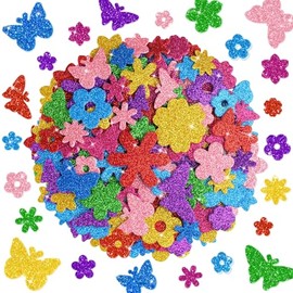 512 calcomanías de espuma con purpurina, coloridas formas de flores y mariposas, autoadhesivas, brillantes, manualidades, para álbumes de recortes, ta