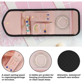 Polyester cotton Travel Jewelry Organizer Case, Foldable Small Jewelry Roll for Journey Ring, Pendant, Earring, Necklace, Bracelet (Black, 1 PC)