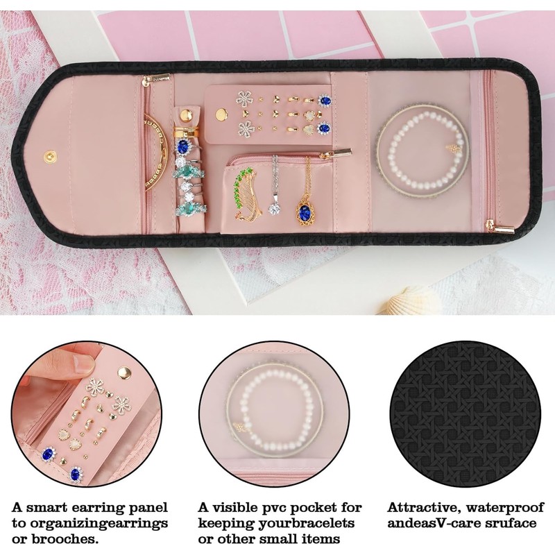 Polyester cotton Travel Jewelry Organizer Case, Foldable Small Jewelry Roll