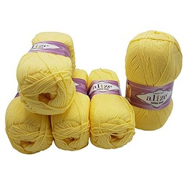 5 x 100 g Alize Cotton gold Knitting Wool with 55% Cotton, 500 g Wool Plain (Yellow 187)