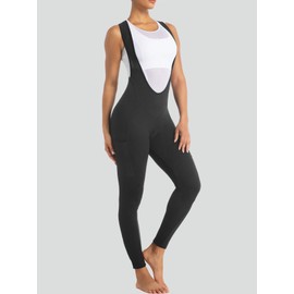 qualidyne Women's Cycling Bib Tights with Pockets - 4D Padded Quick-Dry Bike Pants- Mesh Straps, Ankle Zippers, Reflective Black