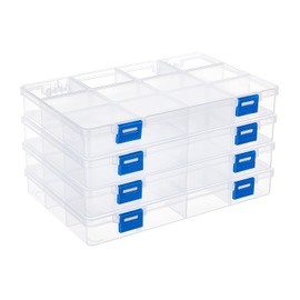 BENECREAT 4 Pack 12 Grid Plastic Storage Box Jewellery Box Compartment Organiser Earring Storage Container Transparent Plastic Bead Box (22.5 x 15.3 x 3 cm)