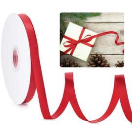 3/8" Red Satin Ribbon, 50 Yards Ribbon for Gift Wrapping, Fabric Ribbons for Flower Bouquet Bridal Wedding Party Decoration Crafts Bow Making, Present Wrapping Ribbons for Every Holiday