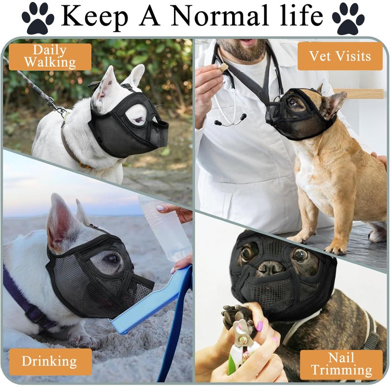 French Bulldog Muzzlem, Short Snout Dog Muzzle Adjustable Breathable Mesh