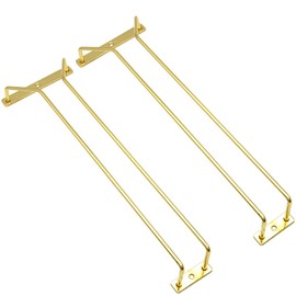 RedDreamer 14-Inch Gold Wine Glass Rack, Under Cabinet Wine Glass Holder Stainless Steel Stemware Rack - Hanging Stemware Holder for Cabinet Kitchen Bar, Set of 2