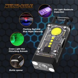 Snugrance USB-C EDC Flashlight, LED COB 600 Lumen, Pocket Keychain Flashlight with Magnetic Base, Solar Charging, for Checking Outdoor (Cool White/UV/Red/Blue/Green)