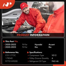 A-Premium Air Conditioner AC Compressor with Clutch Compatible with Hyundai Accent 2020-2022 & Kia Rio 2020-2023, 1.6L