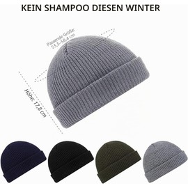 Lonnalee Beanie, Men's Baseball Cap, Trawler Watch Cap, Skull Hat with Lapel, Fishing Hat, Unisex (Wool Yarns, Black)