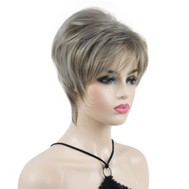 Wigstore Short straight hair Wig with Full Bangs, Fluffy Naturally Premium Synthetic wig for Women,Ombre Blonde
