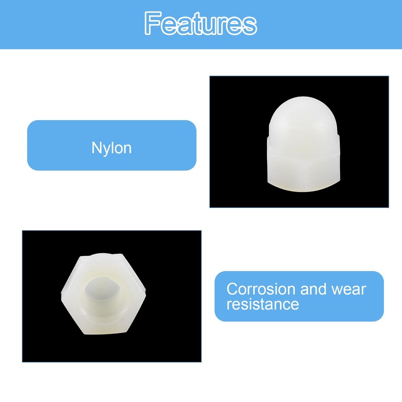 sourcing map M8x1.25 Acorn Cap Nuts, 100Pcs Nylon Dome Cap