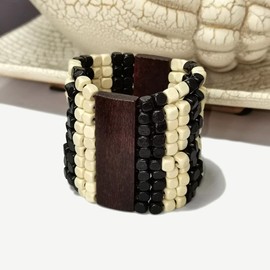 Bohemian Wooden Beaded Stretch Bracelet Wide Chunky Bangle Beads Jewelry Wood Elastic Wristband for Women-A