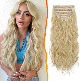 BARSDAR Clip in Haarverlängerung, 6PCs Lang Wellig Blond Haarextension Clip in 50CM Voller Kopf Dickes Synthetisches Clip Extensions Haarteil Für Damen (Helles Aschblond)