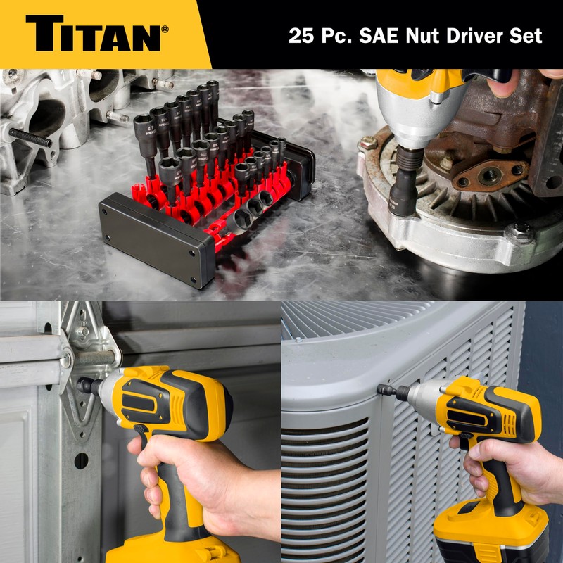 Titan 16294 25-Piece SAE Nut Driver Set, Nut Setter Set