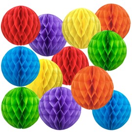 prxififeq Rainbow Paper Honeycomb Balls,6 and 10 inch Hanging Tissue Pompoms,12 Pack Party Decorations