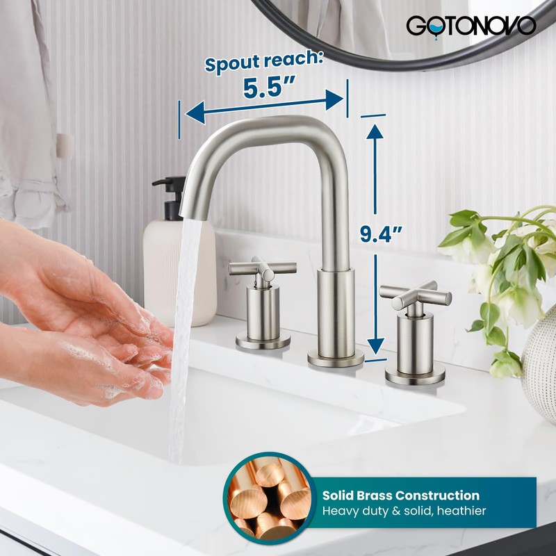 gotonovo 8 inch Widespread 3 Hole Bathroom Sink Faucet,2 Cross