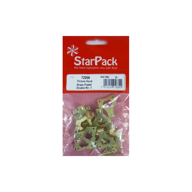 Star Pack Set of 7 Brass Plated Double Picture Hooks