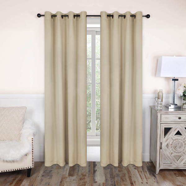 SUPERIOR Blackout Curtains, Room Darkening Window Accent for Bedroom, Sun Blocking, Thermal, Modern Bohemian Curtains, Leaves Collection, Set of 2 Panels, 8 Grommets, 52" x 108", Ivory