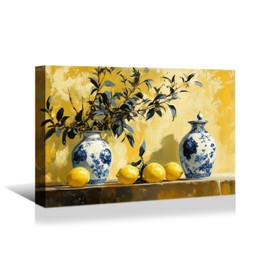 superbpag Vintage Kitchen Canvas Wall Art - 18x12 inches Lemon Botanical Painting Picture Wall Decor for Kitchen Dining Room, Ready to Hang