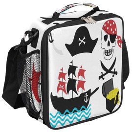 Treasure Chest Pirate Skull Boat Insulated Lunch Bag Women Reusable Lunch Tote Bag for Men Adult Adjustable Shoulder Strap Cooler Lunch Box for Work Office Picnic Travel