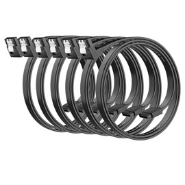 SATA Cable III 0.6FT (6-Pack), 7-Pin 90 Degree Right Angle Connector, 6Gbps SATA Data Cord with Locking Latch, Compatible with HDD, SDD, CD Driver, CD Writer, 18 Inch, Black Cable