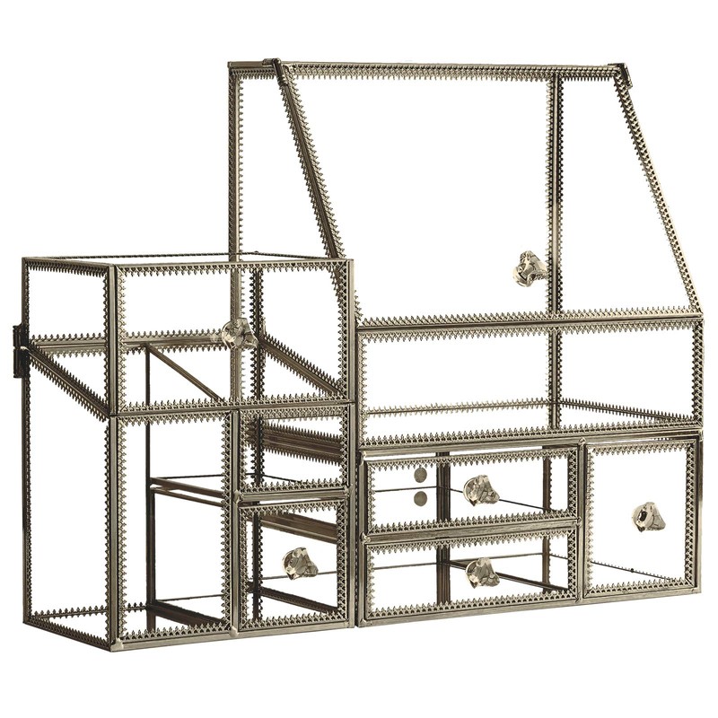 Glass Antique Brass Stackable Drawer Set Makeup Organizer for Vanity