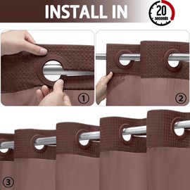 YellyHommy No Hook Shower Curtain with Snap in Liner Set Less Time Brown Waffle Shower Curtain for Bathroom 75" L x 72" W