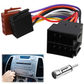 A200, Autoradio Radioadapter Set mit DIN Antennenadapter, 16-pol ISO Stecker auf ISO Buchse, Klemme 15 + 30 steckbar, ideal für viele Fahrzeugmodelle