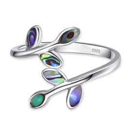 PRAYMOS Leaf Rings for Women 925 Sterling Silver Abalone Shell Thumb Rings Open Adjustable Rings Size 7 8 9