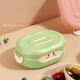 Ayrirel Lunch Box for Kids, Cartoon Cute Food Dessert Container with 2 Compartments for School Nursery Sports Picnic (Green)