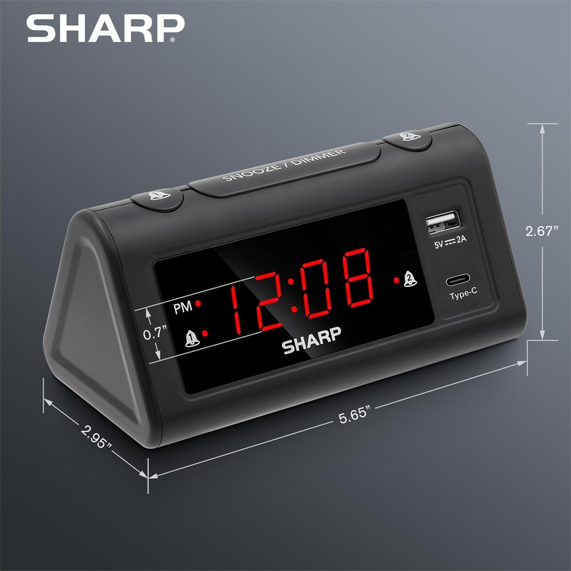 SHARP Alarm Clock for Bedrooms, Super Fast USB-C Charging and