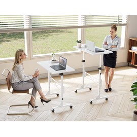 HOMIDEC Standing Desk, 32 Inch Portable Small Desk Adjustable Height, Rolling Home Office Desks with Wheels, Sit Stand Desk for Bedroom Walking Pad Home Office Small Space, White