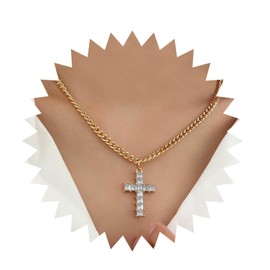 Cimenexe Bohemian Crystal Cross Choker Necklace Cz Paved Cross Pendant Necklace Gold Cross Curb Chain Necklace Minimalist Cross Crucifix Necklace Jewelry for Women and Girls Gifts