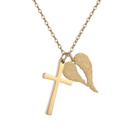 HEXALOVA Goth Cross Necklace Small Gold Chain Cross Pendant Necklaces for Women Angel Wing Necklace for Women Stainless Steel Gothic Jewelry (Gold B)