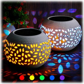 Reginary 2 Pcs Solar Table Lantern Outdoor Waterproof Dancing Flashing Flame 7 Color 2 Modes Metal Tabletop Light Desktop Decorative Lamp Auto On/Off Lighting for Patio Garden Pathway Yard (White)