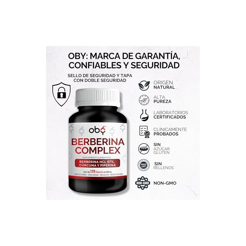 Berberina HCl Pura 120 caps Potenciada con Piperina y Cúrcuma