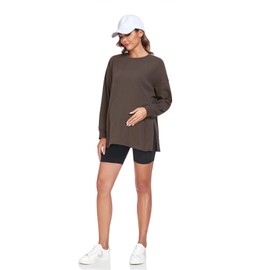 Ecavus Women's Casual Maternity Shirts Long Sleeve Soft and Comfy Pregnancy Tee Tops Side Split Maternity Clothes Grey