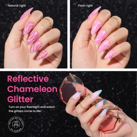 beetles Gel Polish Beetles Glitter Gel Nail Polish 6 Colors Sparkle Pink Purple Blue Gel Polish Kit Chameleon Crushed Diamond Multifunction Soak off Uv Nail Gel DIY Manicure