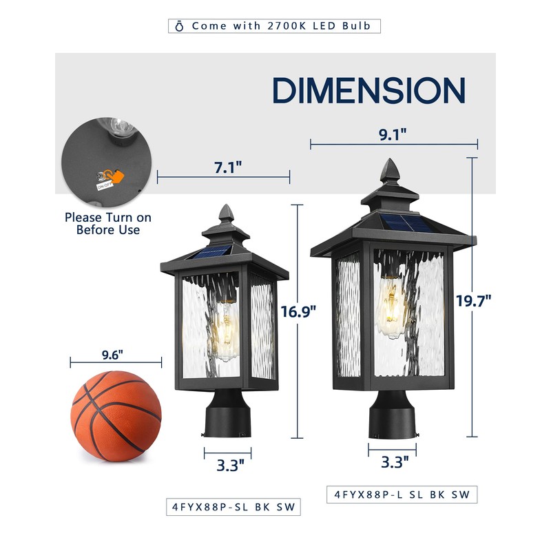 Solar Post Lights Outdoor, 17" Dusk to Dawn Lamp Posts