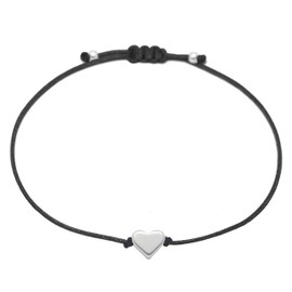 Black Fabric Necklace with Silver filigree heart bracelet – small heart – Hand Made