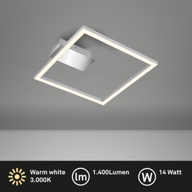 BRILONER - LED Ceiling Light Frame, LED Ceiling Light with Warm White Light Colour, 14 W Lamp, Living Room Lamp, Bedroom Lamp, 265 x 250 x 45 mm (L x W x H), Matt Chrome