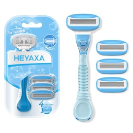 HEYAXA Razors for Women with 4 Razor Refills and 1 Non-Slip Handle, Womens Razors for Shaving with Organic Lubricating Strip, Disposable Razor with 5 Blades (Sky Blue)